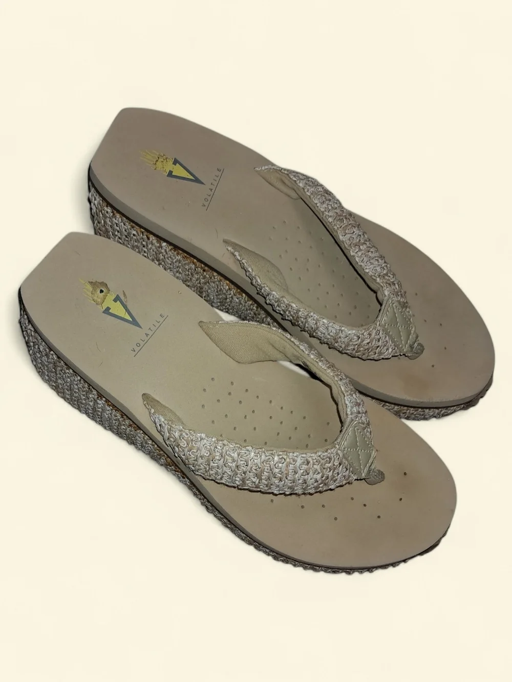 Woven Beige Platform Flip-Flop Sandals - Women - Picture 2 of 2